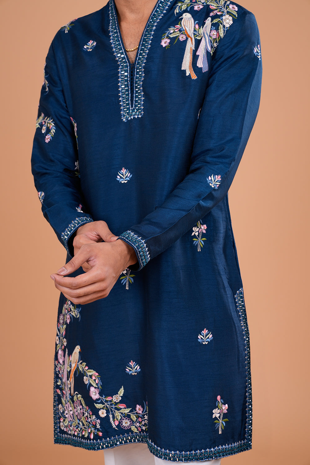Deep Navy Blue Silk Men's Kurta Set