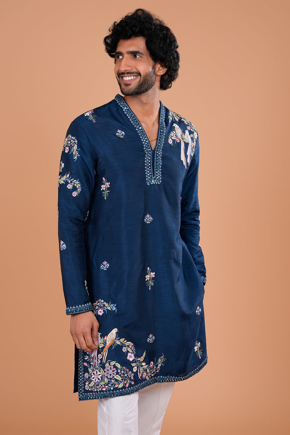 Deep Navy Blue Silk Men's Kurta Set