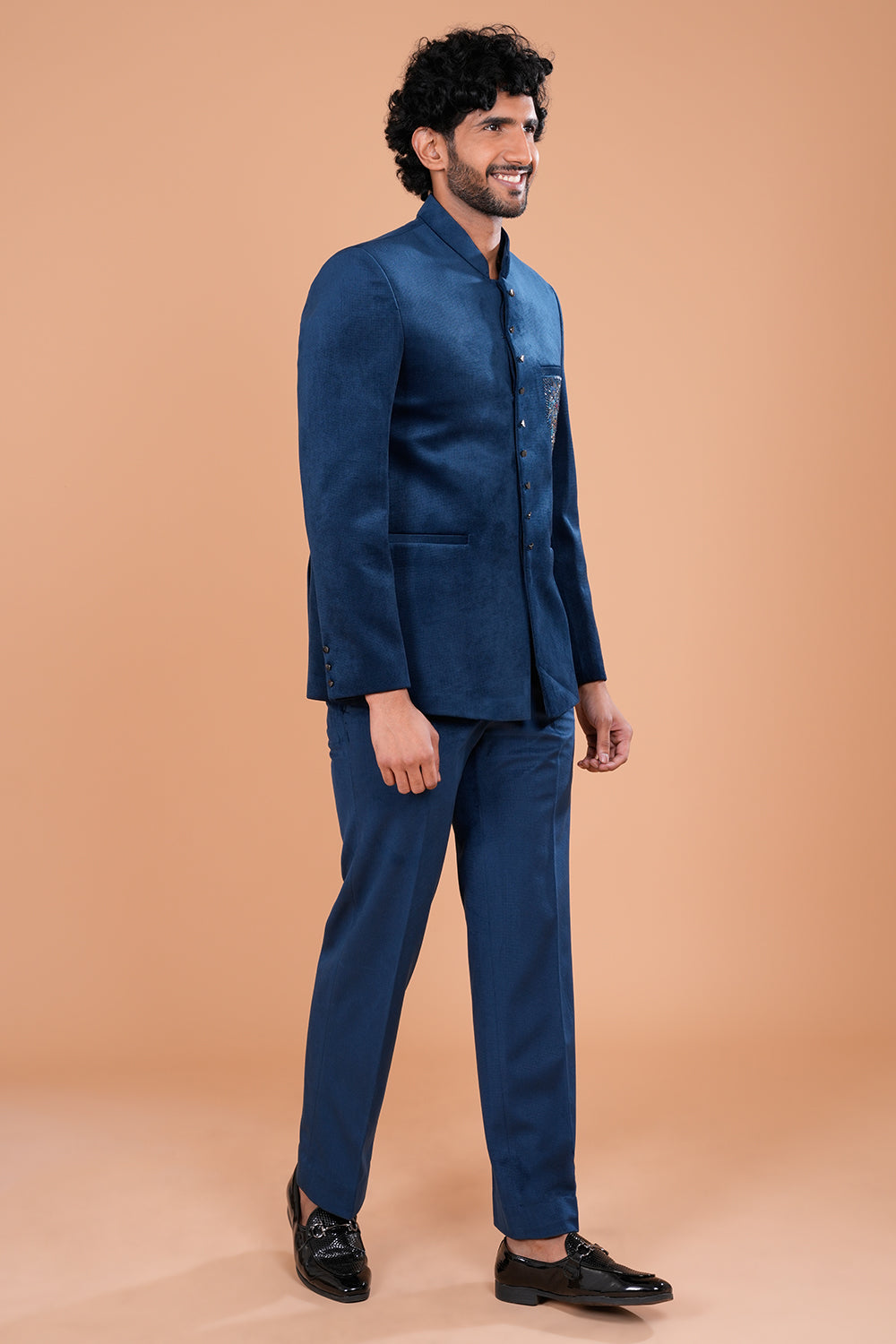 Teal Blue Suede Jodhpuri Set
