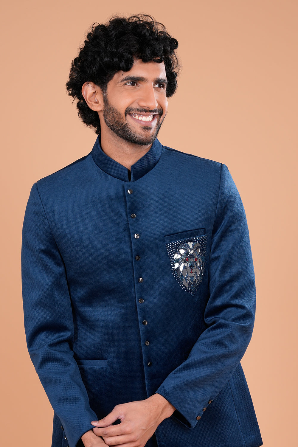 Teal Blue Suede Jodhpuri Set