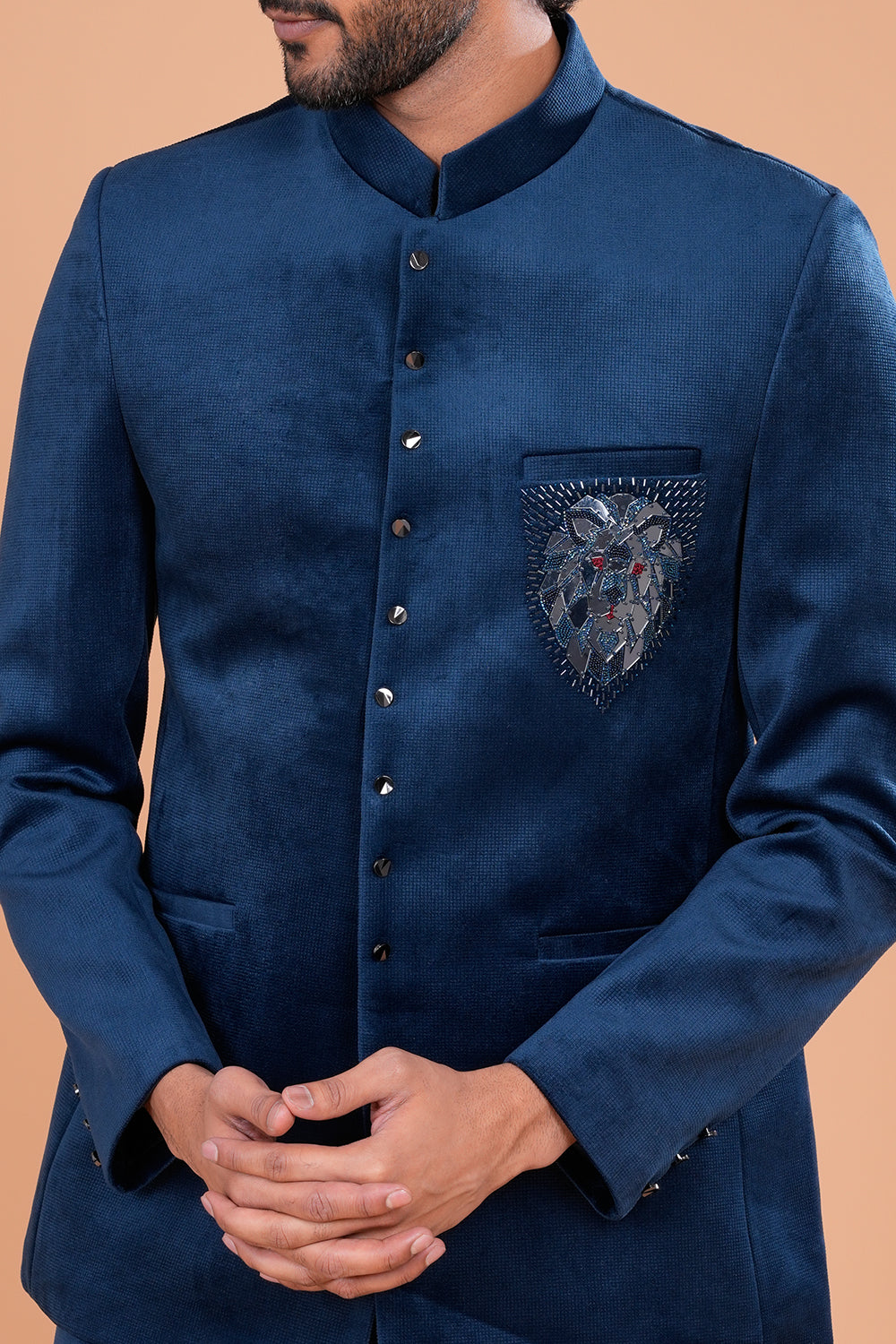 Teal Blue Suede Jodhpuri Set