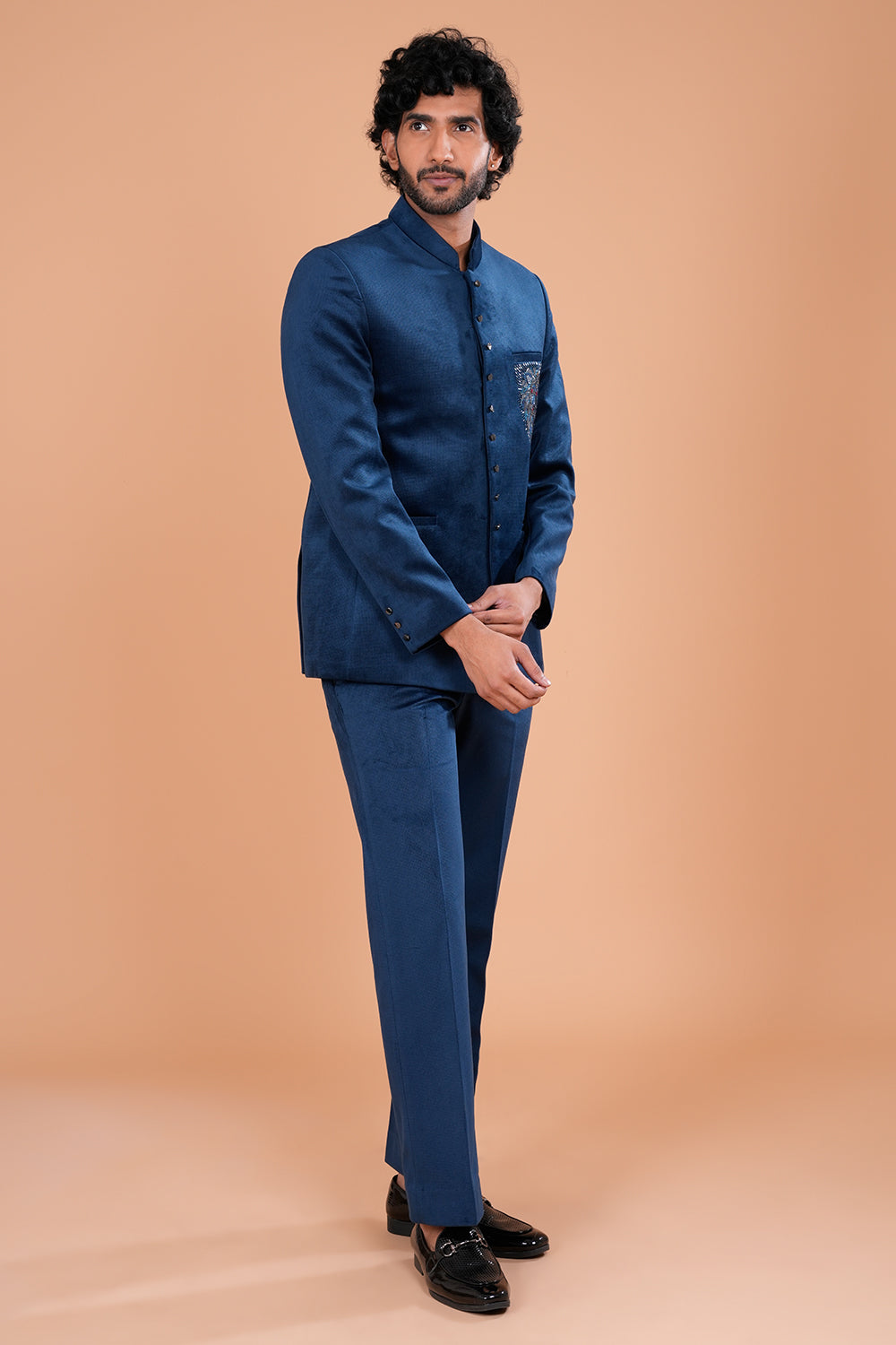 Teal Blue Suede Jodhpuri Set