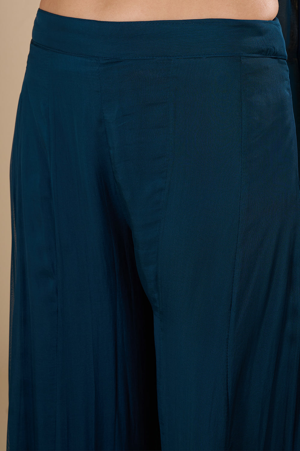 Teal Blue Georgette Embroidered Palazzo Set