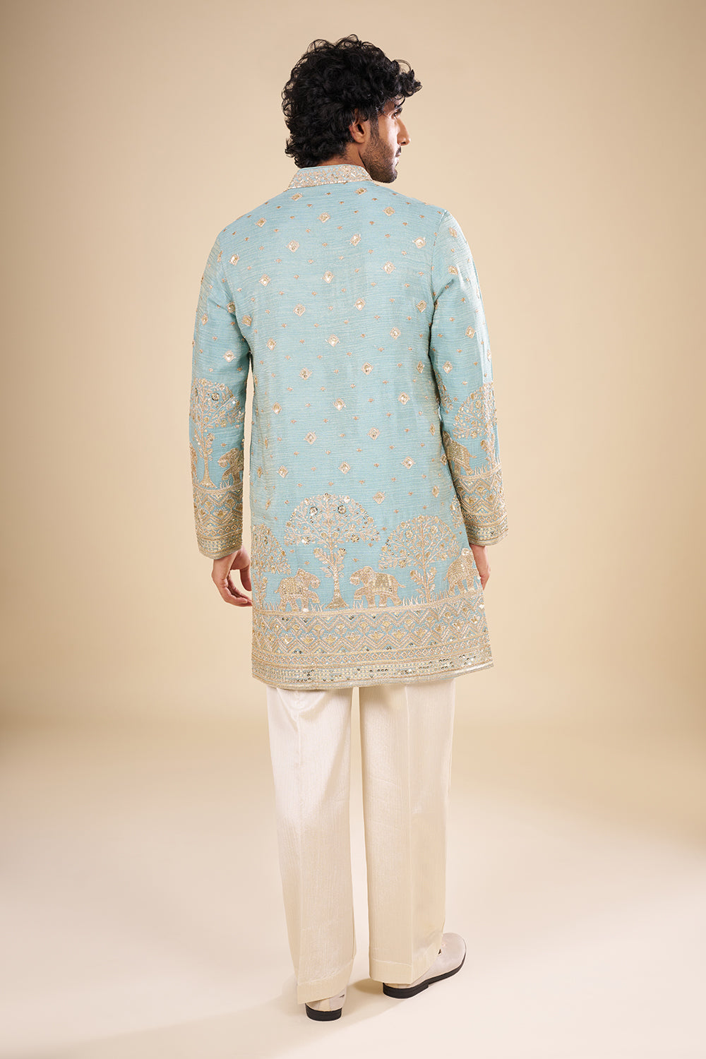 Turquoise Blue Silk Kurta Set with Nature-Inspired Embroidery