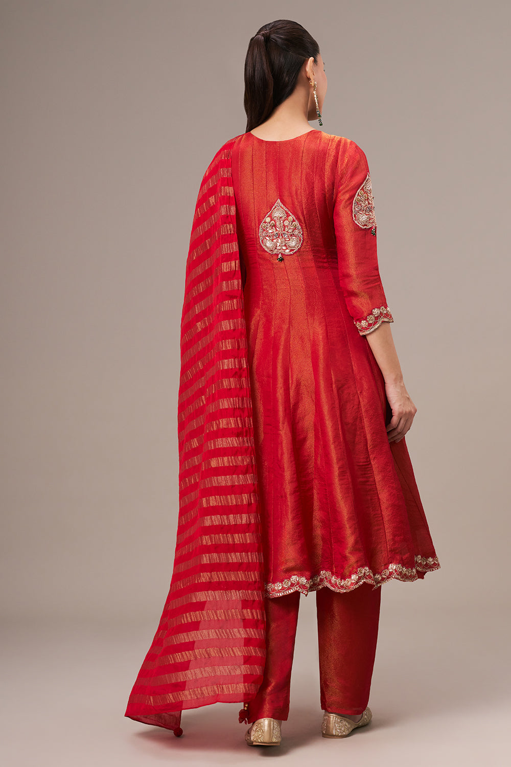 Tomato Red Chinon Sharara Suit with Resham and Cutdana Work