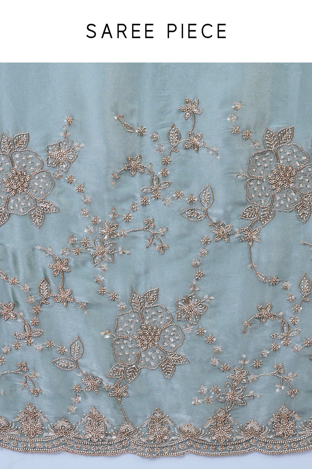 Turquoise Glass Tissue Saree with Cutdana Work