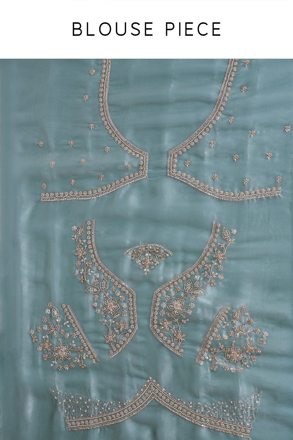Turquoise Glass Tissue Saree with Cutdana Work