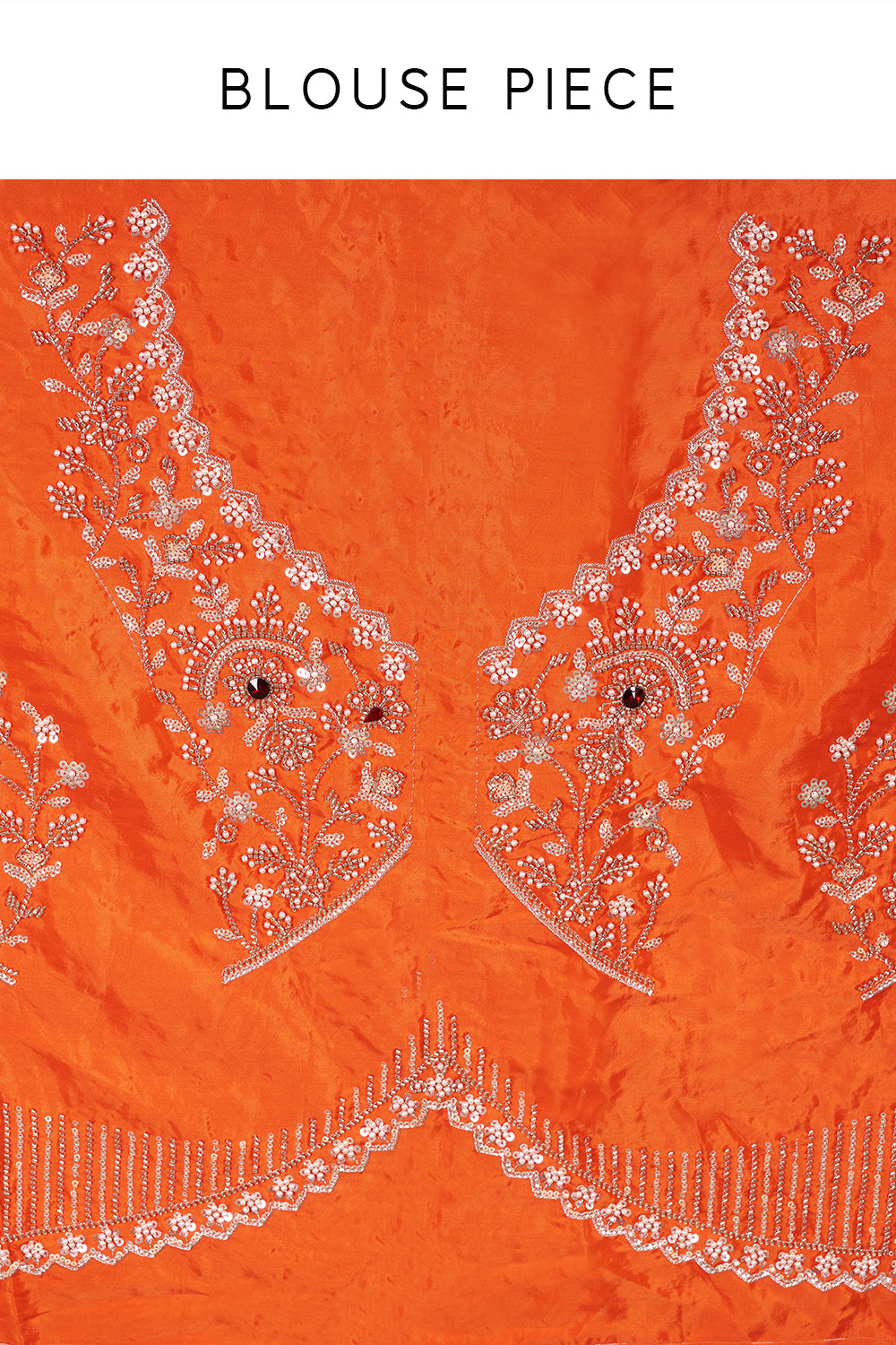 Vermilion Orange Saree with Scalloped Border and Unstitched Blouse