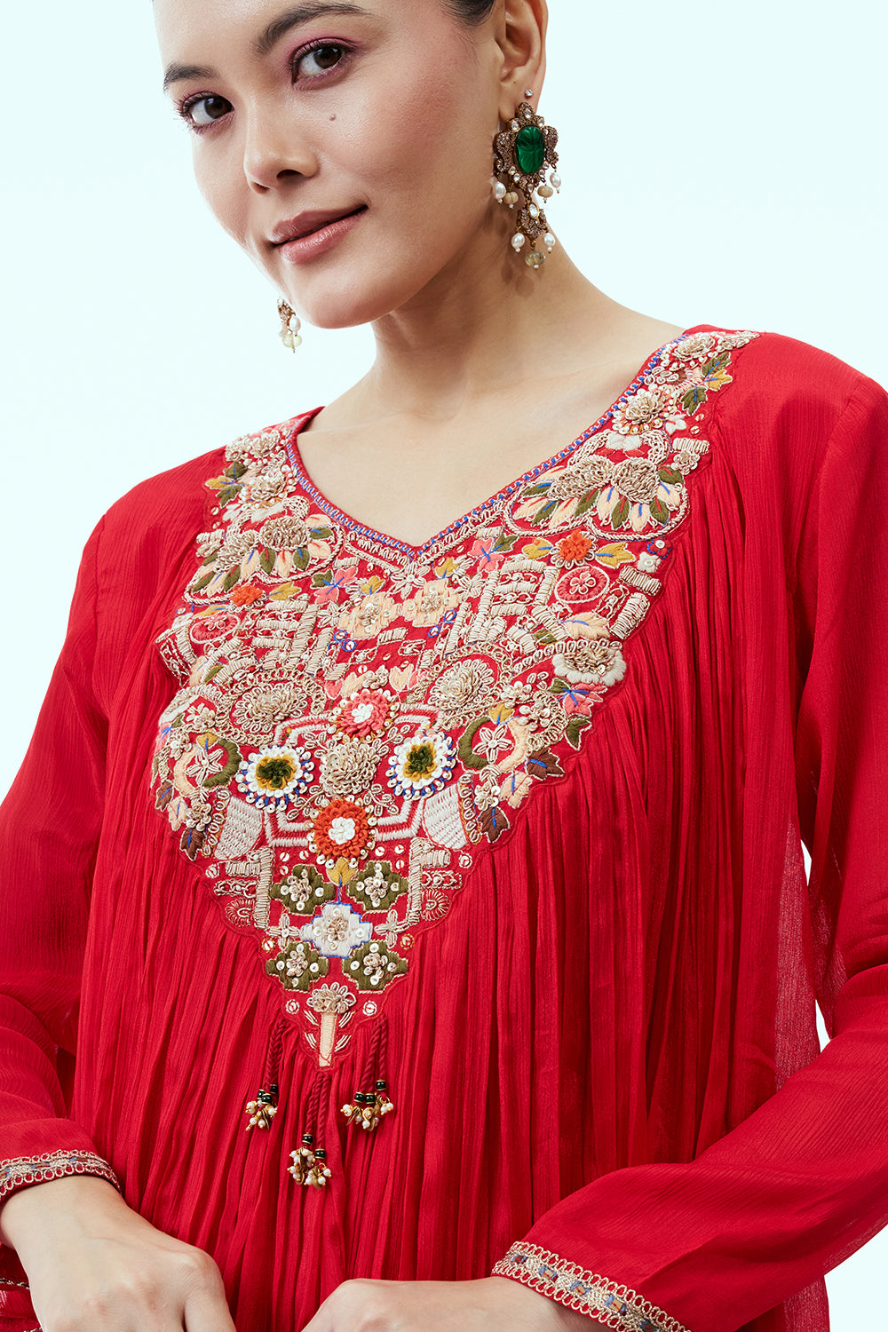 Vermillion Red Palazzo Set with Zardosi Embroidery