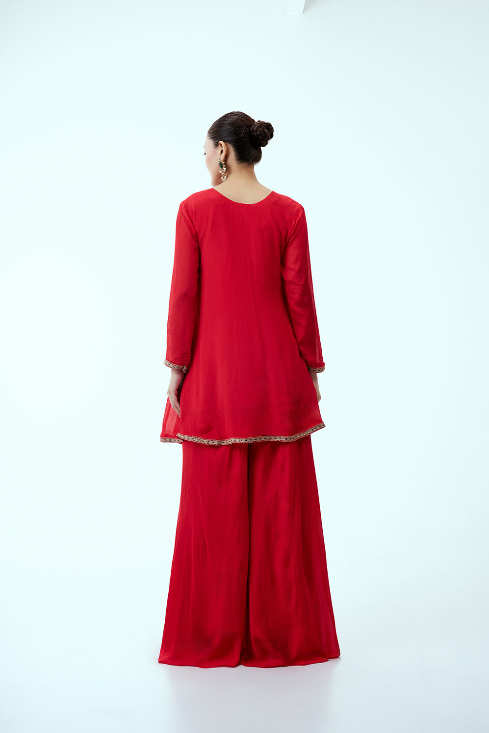 Vermillion Red Palazzo Set with Zardosi Embroidery