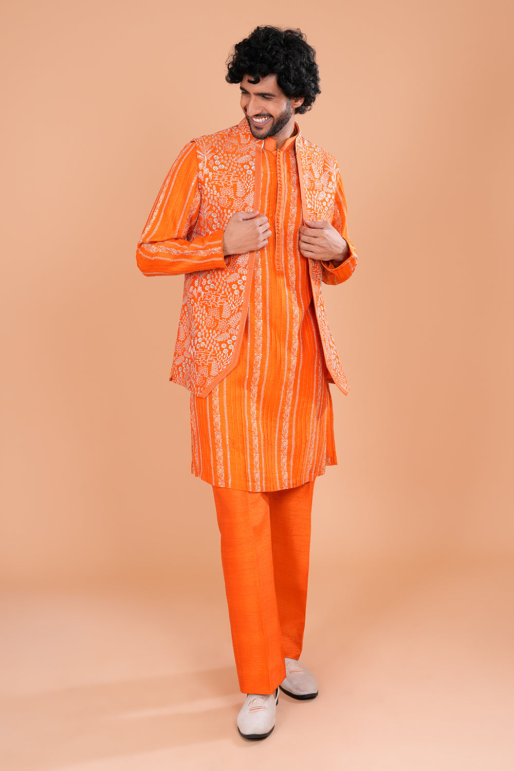 Vibrant Orange Printed Koti Set