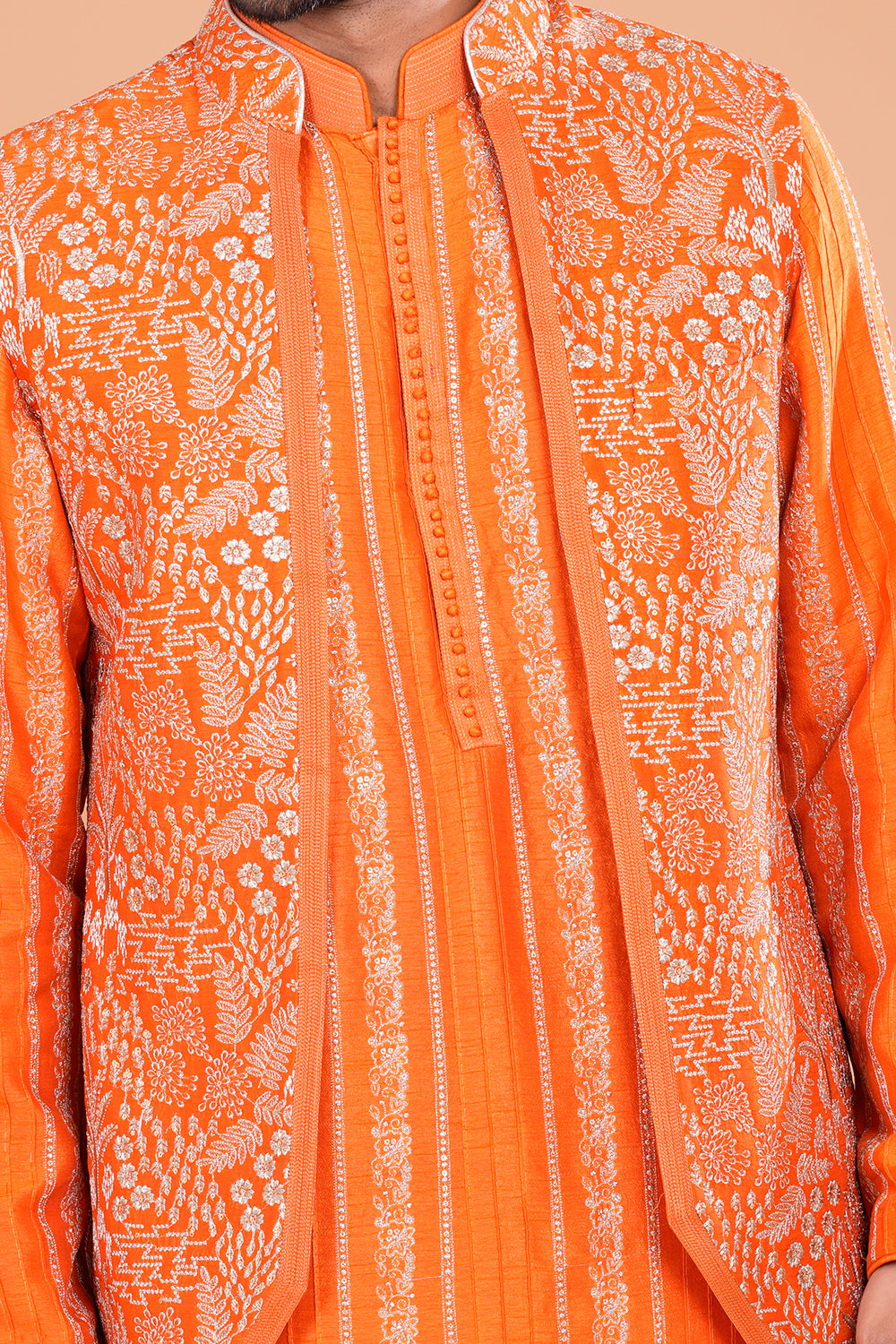 Vibrant Orange Printed Koti Set