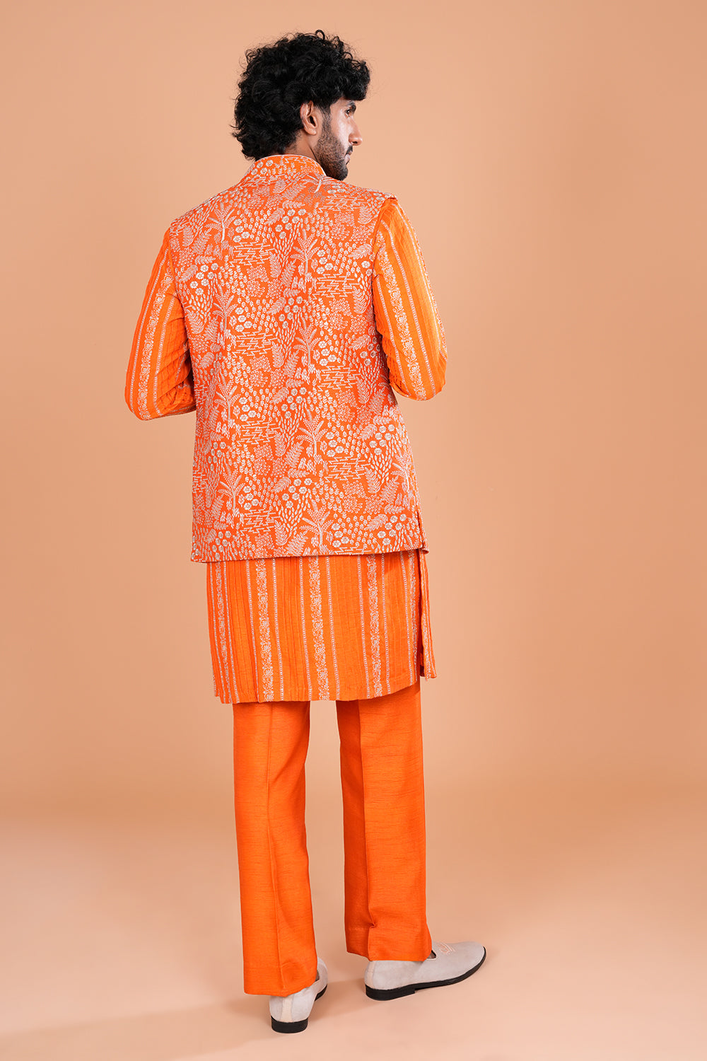 Vibrant Orange Printed Koti Set