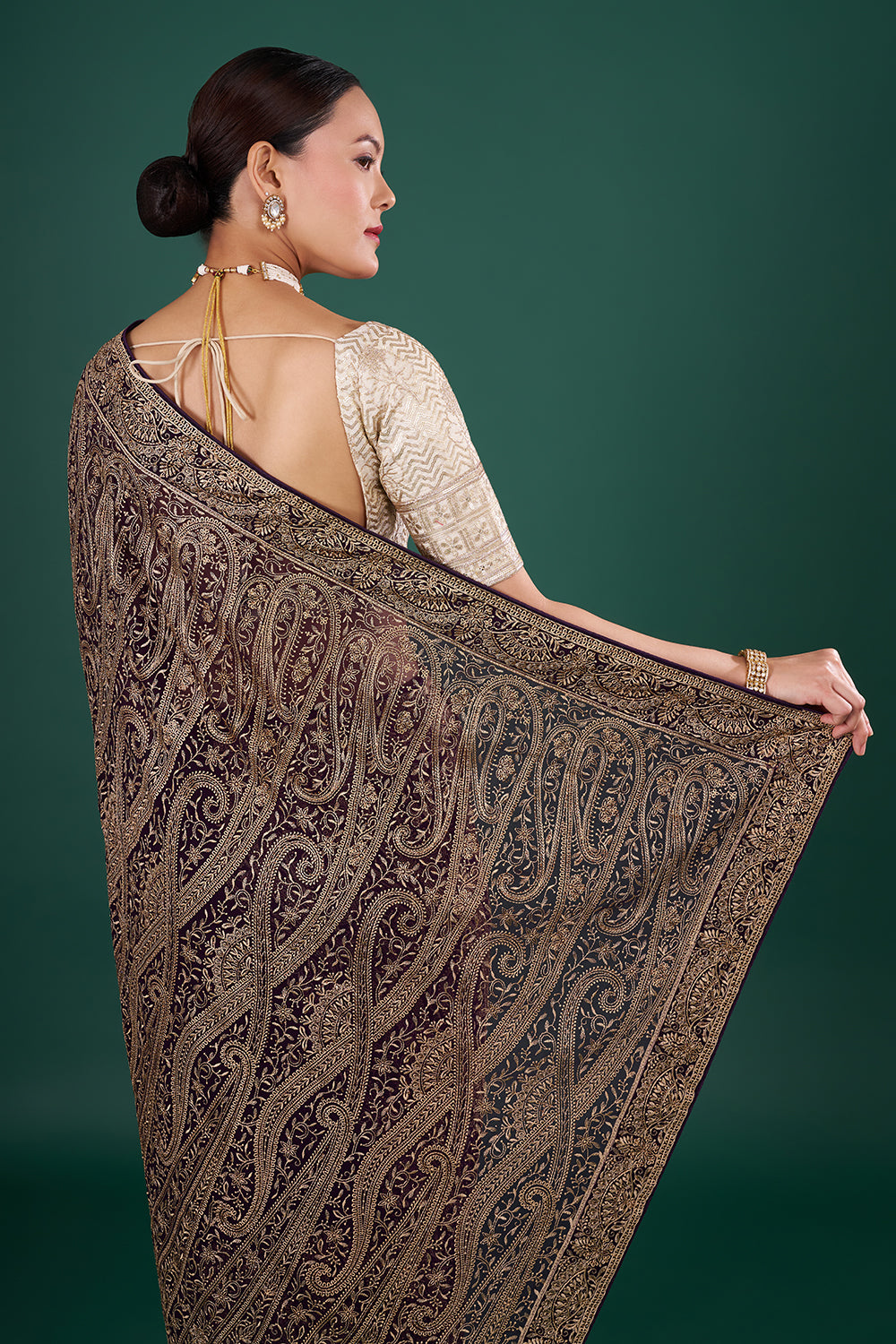 Violet Georgette Saree with Resham Embroidery