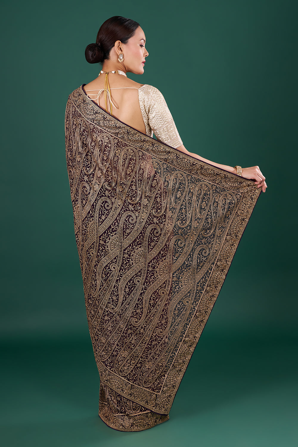 Violet Georgette Saree with Resham Embroidery