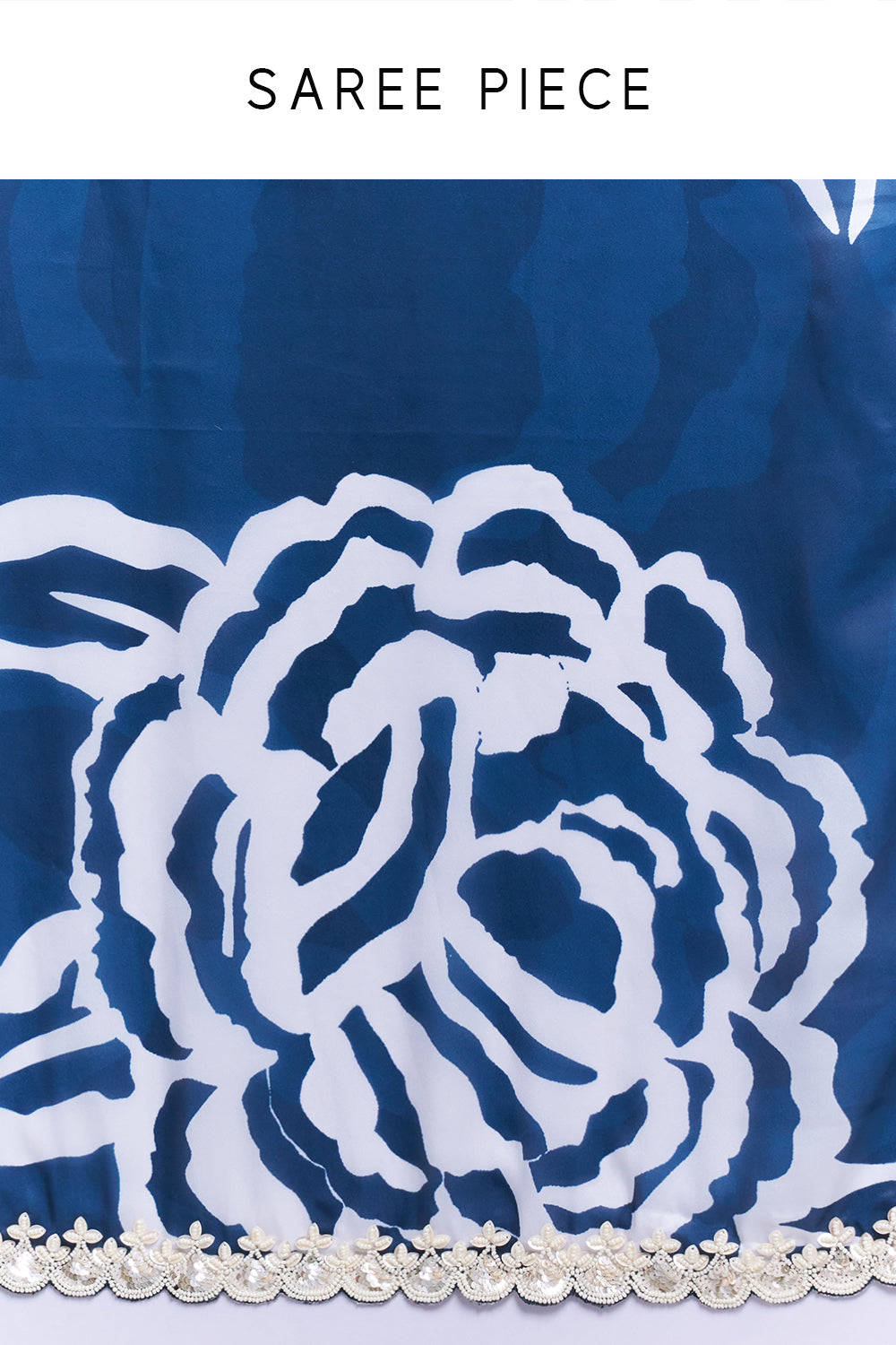 White and Blue Satin Organza Saree with Stitched Blouse