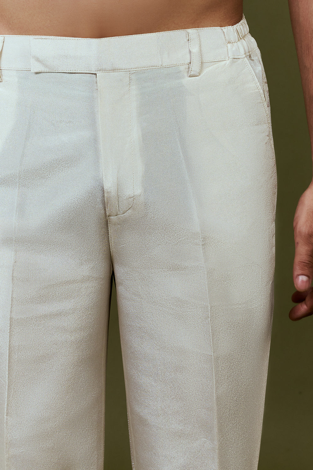 White Base Kurta with Golden and Grey Stripes and Embellished Mirror-Work