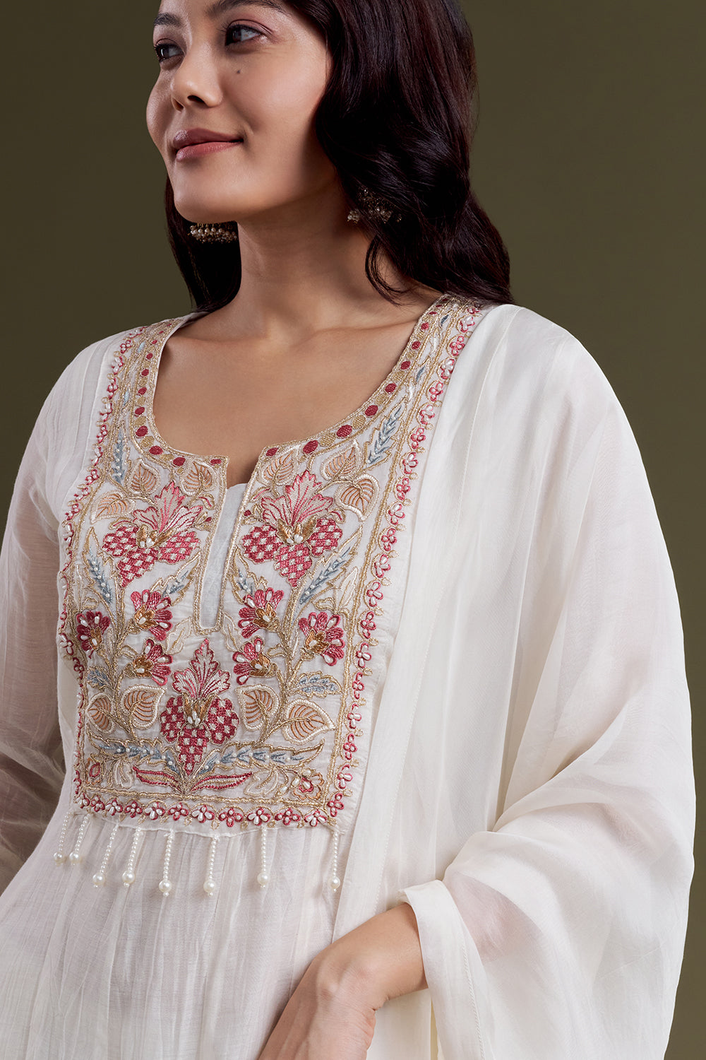 White Chanderi Silk Kurta Set