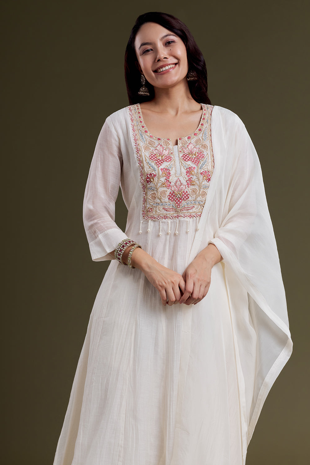 White Chanderi Silk Kurta Set