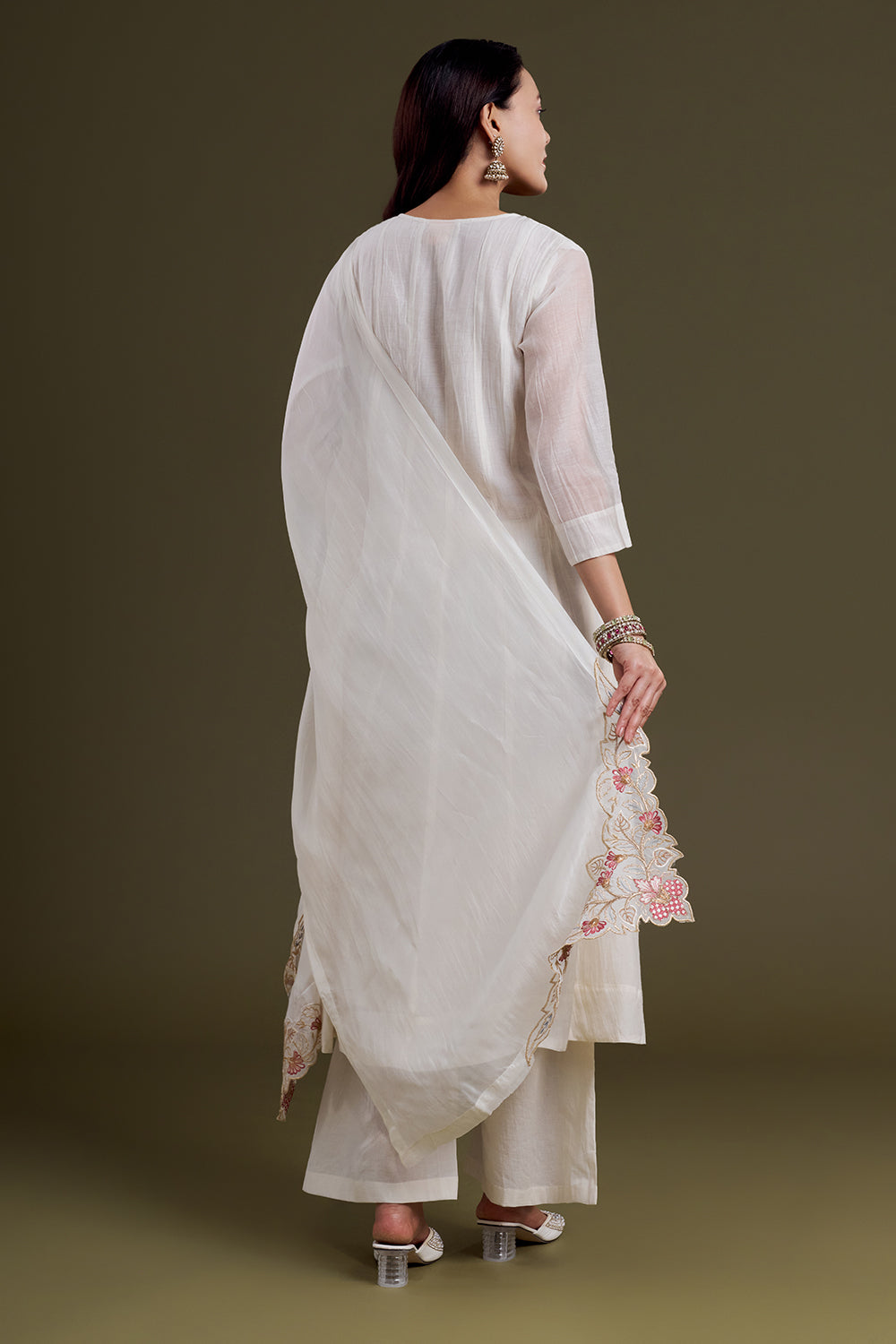 White Chanderi Silk Kurta Set