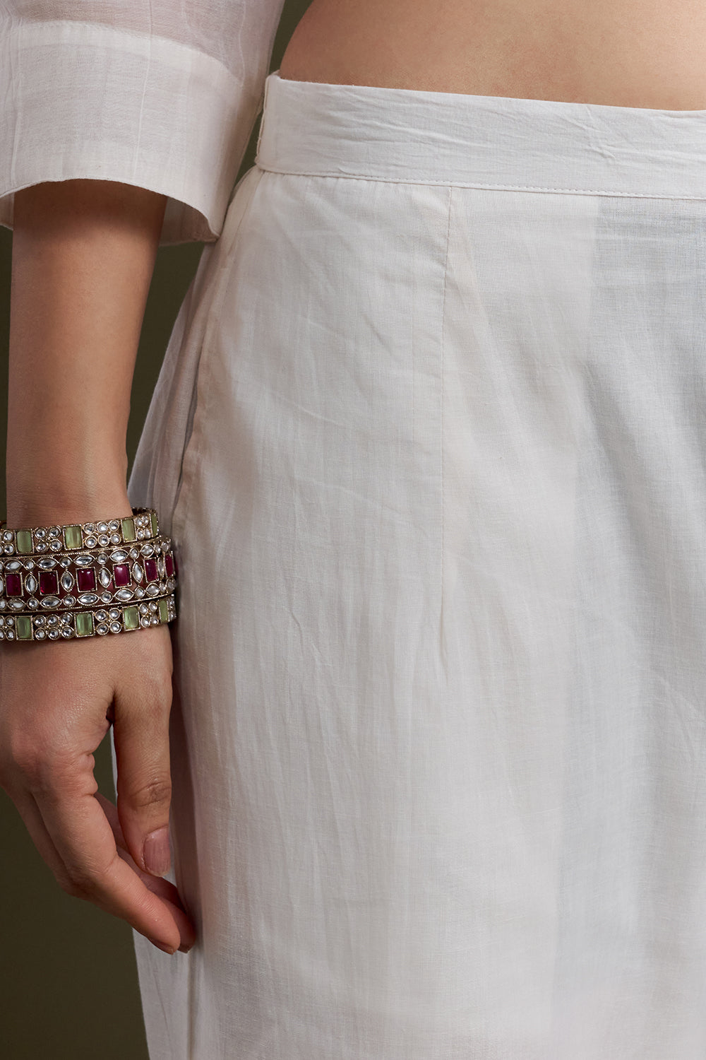 White Chanderi Silk Kurta Set
