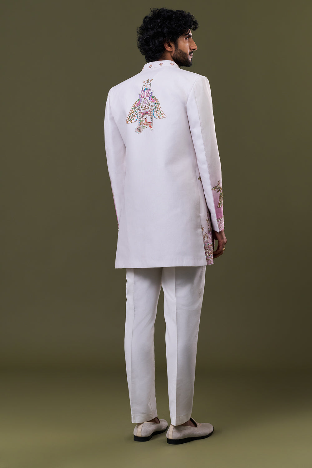 White Cotton Polyester Palace Motif Embellished Jacket Set