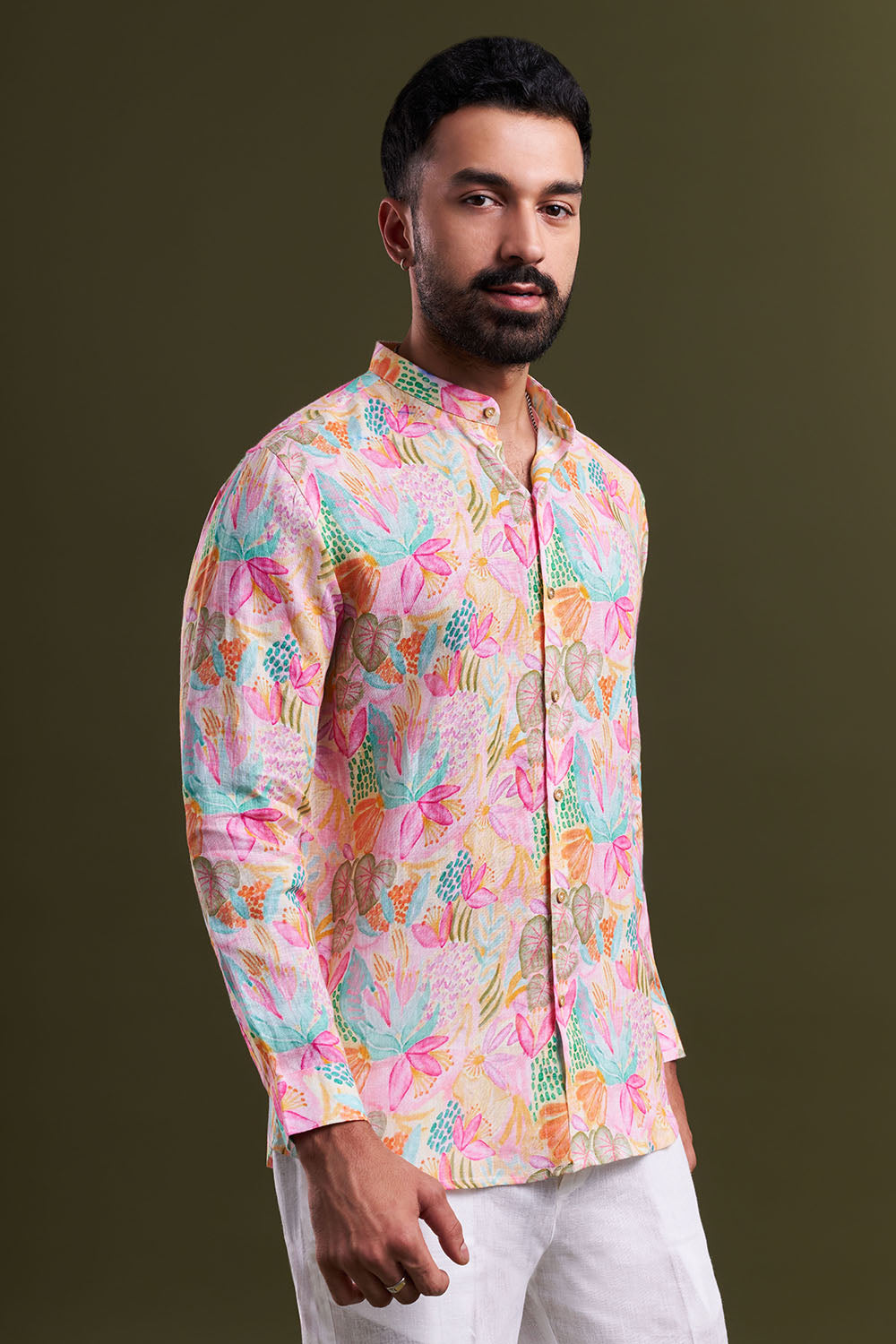 White Cotton Printed Men’s Kurta with Embellished Jacket
