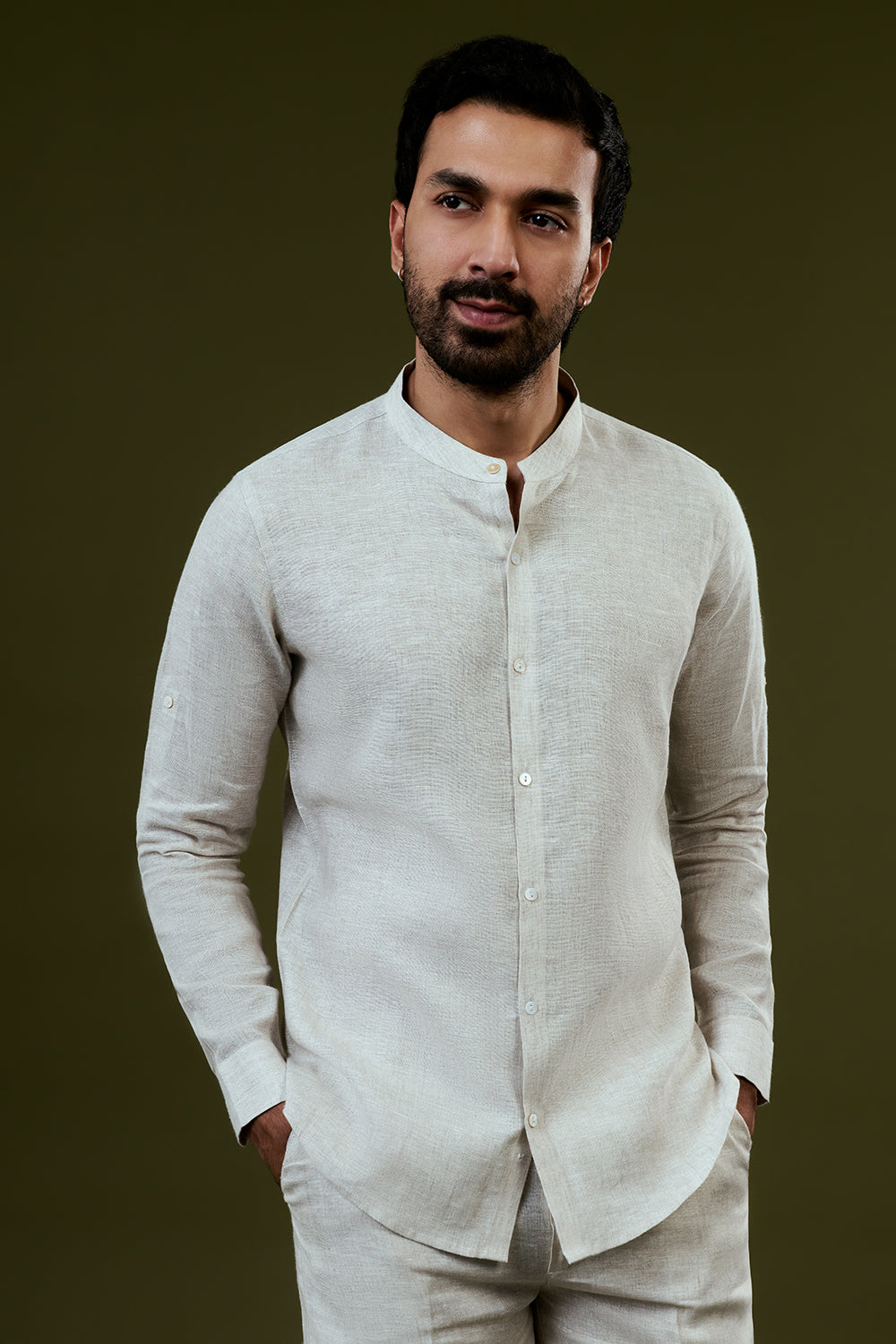 White Embroidered Bundi Set with Embroidered Pink Rose Motif and Trousers