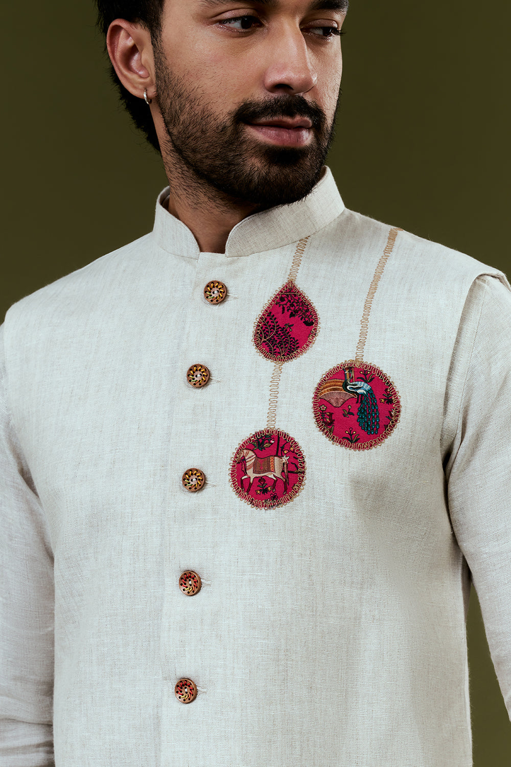 White Embroidered Bundi Set with Traditional Embroidery and Trousers