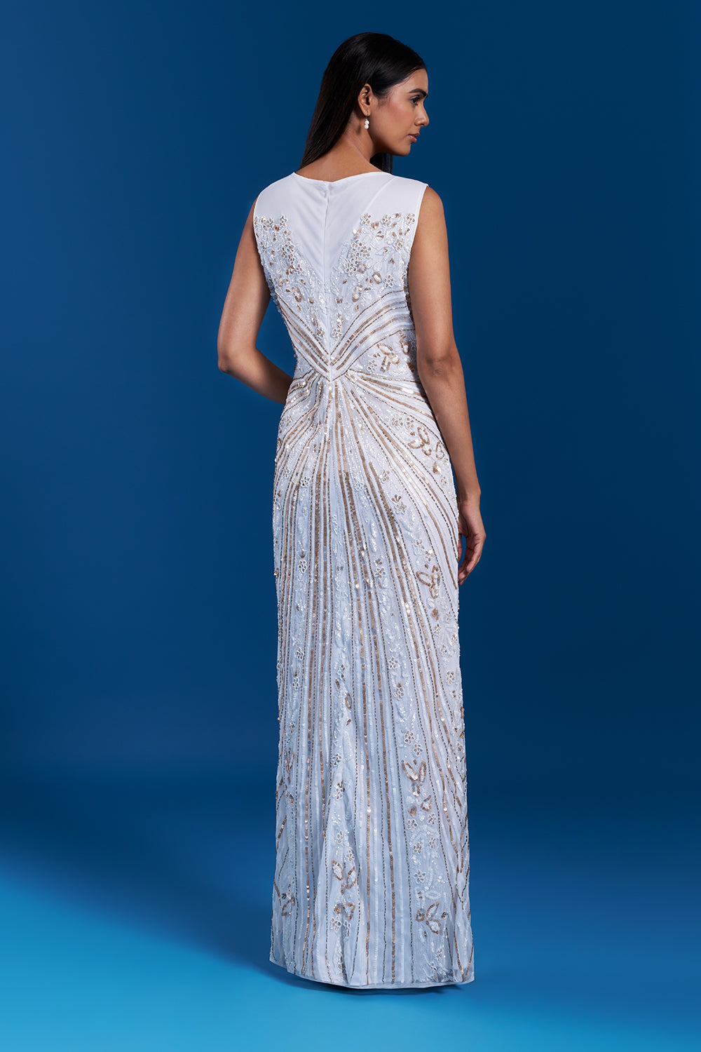 White Evening Gown with Sequin Work