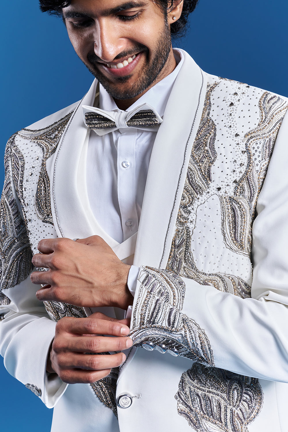 White Japanese Armani Embroidered Tuxedo Set