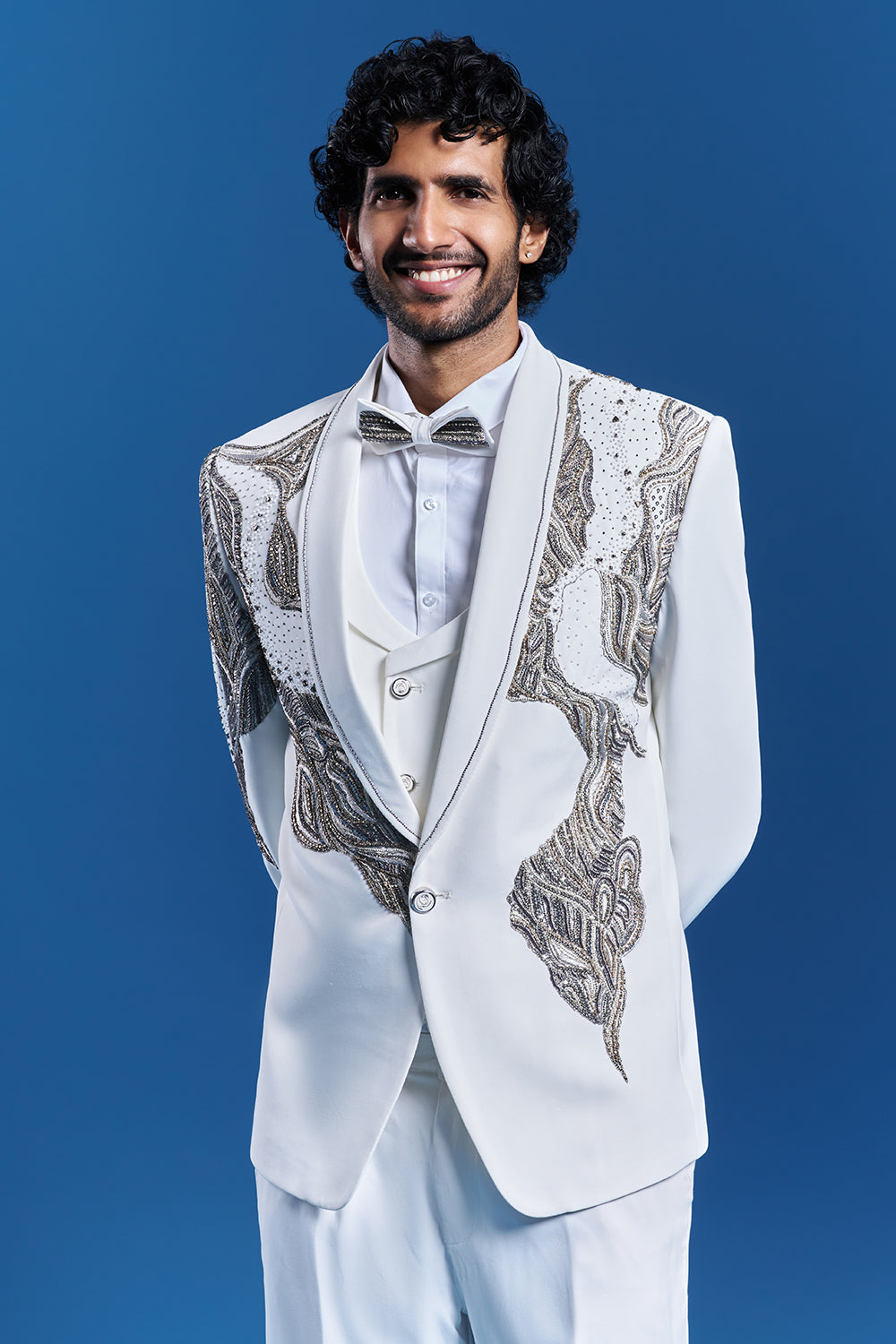 White Japanese Armani Embroidered Tuxedo Set