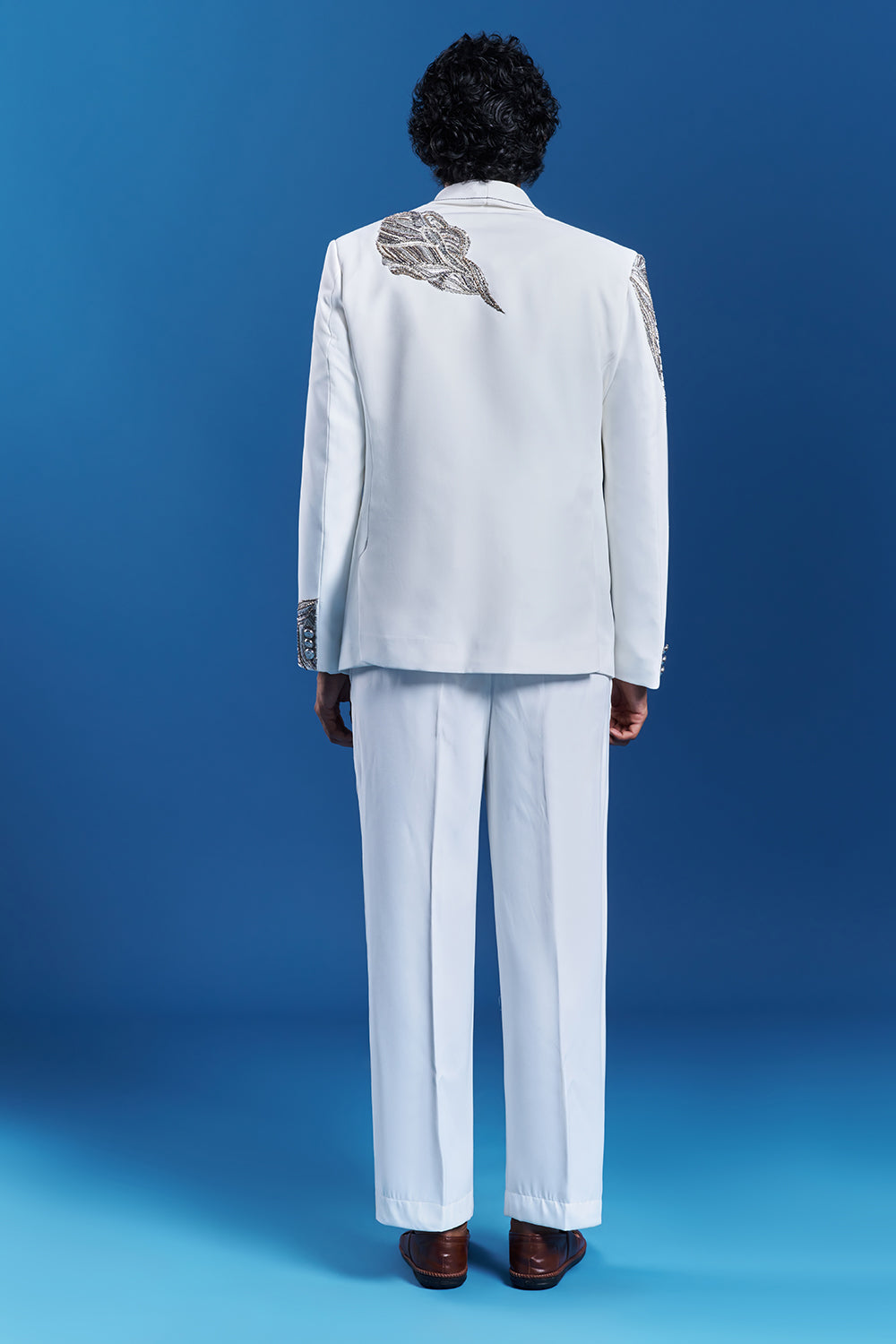 White Japanese Armani Embroidered Tuxedo Set