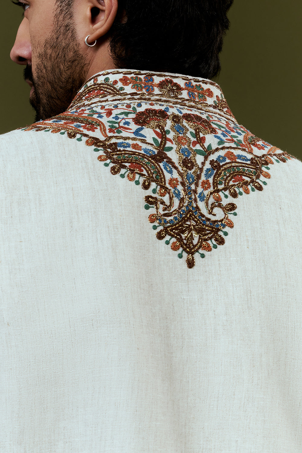 White Kurta Jacket Set with Colourful Threadwork