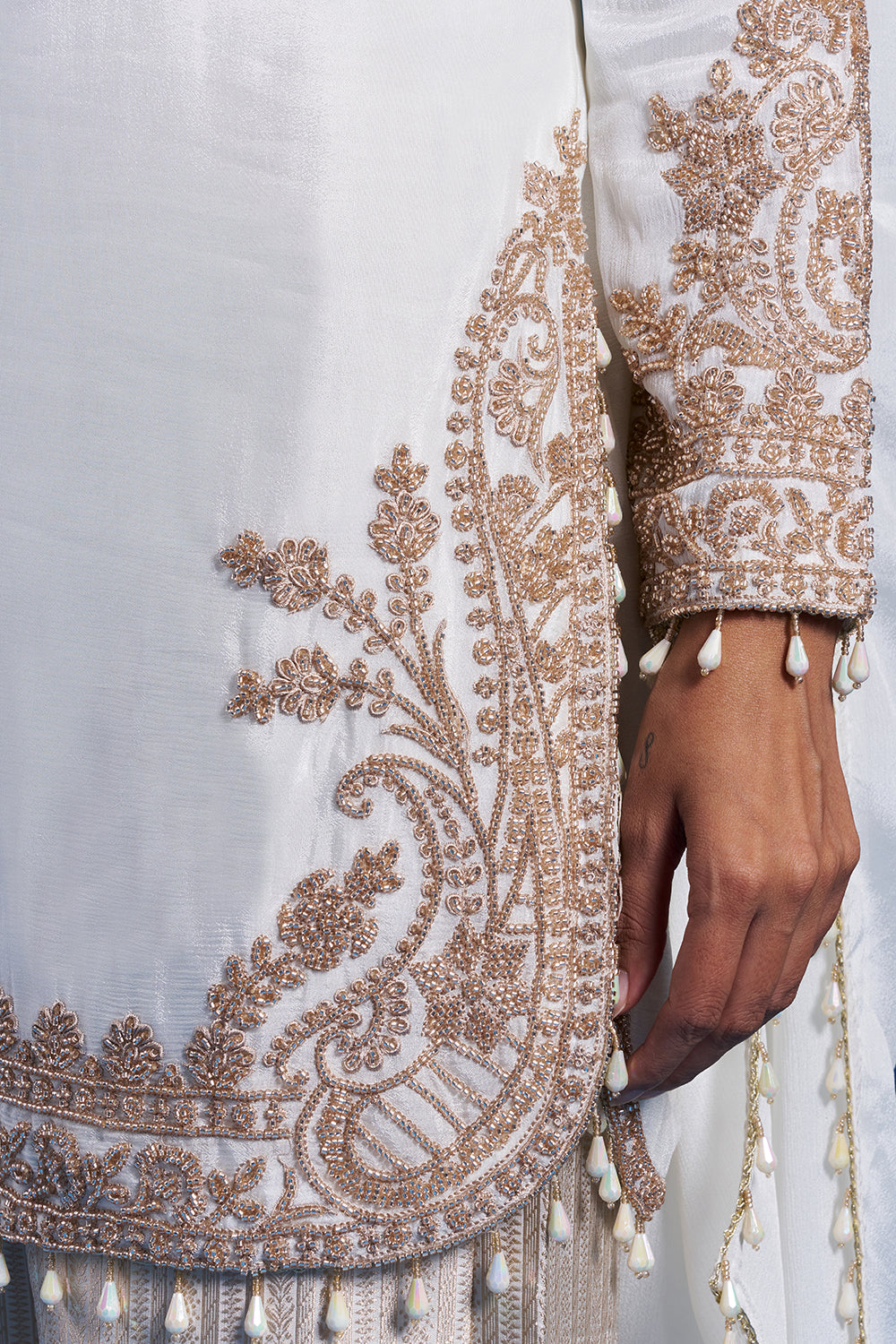 White Kurta Palazzo Set with Cutdana Work