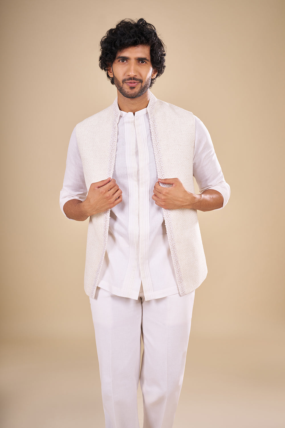White Linen Embroidered Kurta Set