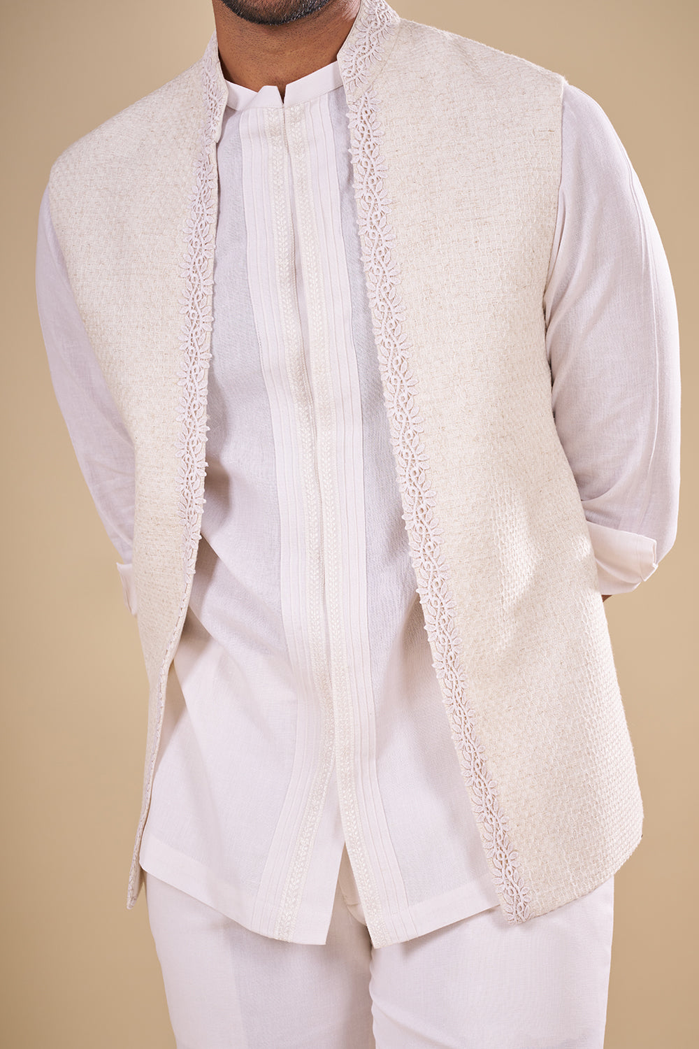 White Linen Embroidered Kurta Set