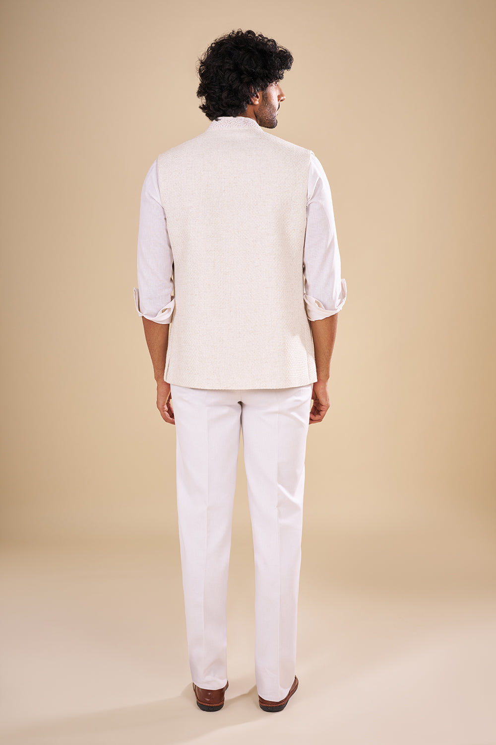 White Linen Embroidered Kurta Set
