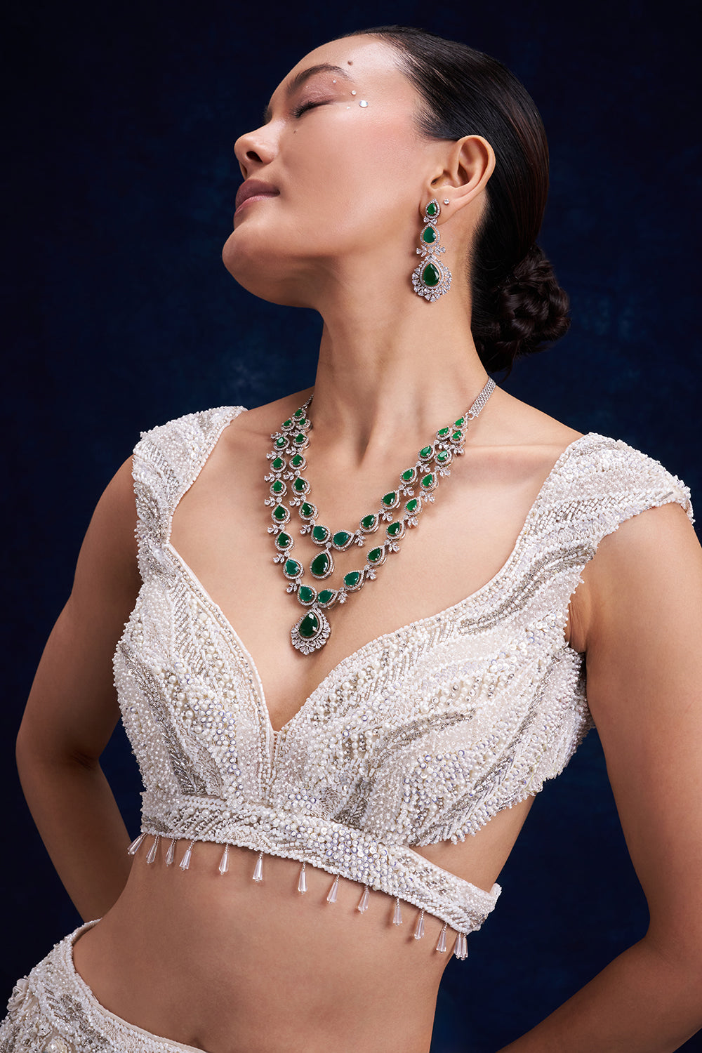 White Net Bridal Lehenga with Pearl and Sequin Work