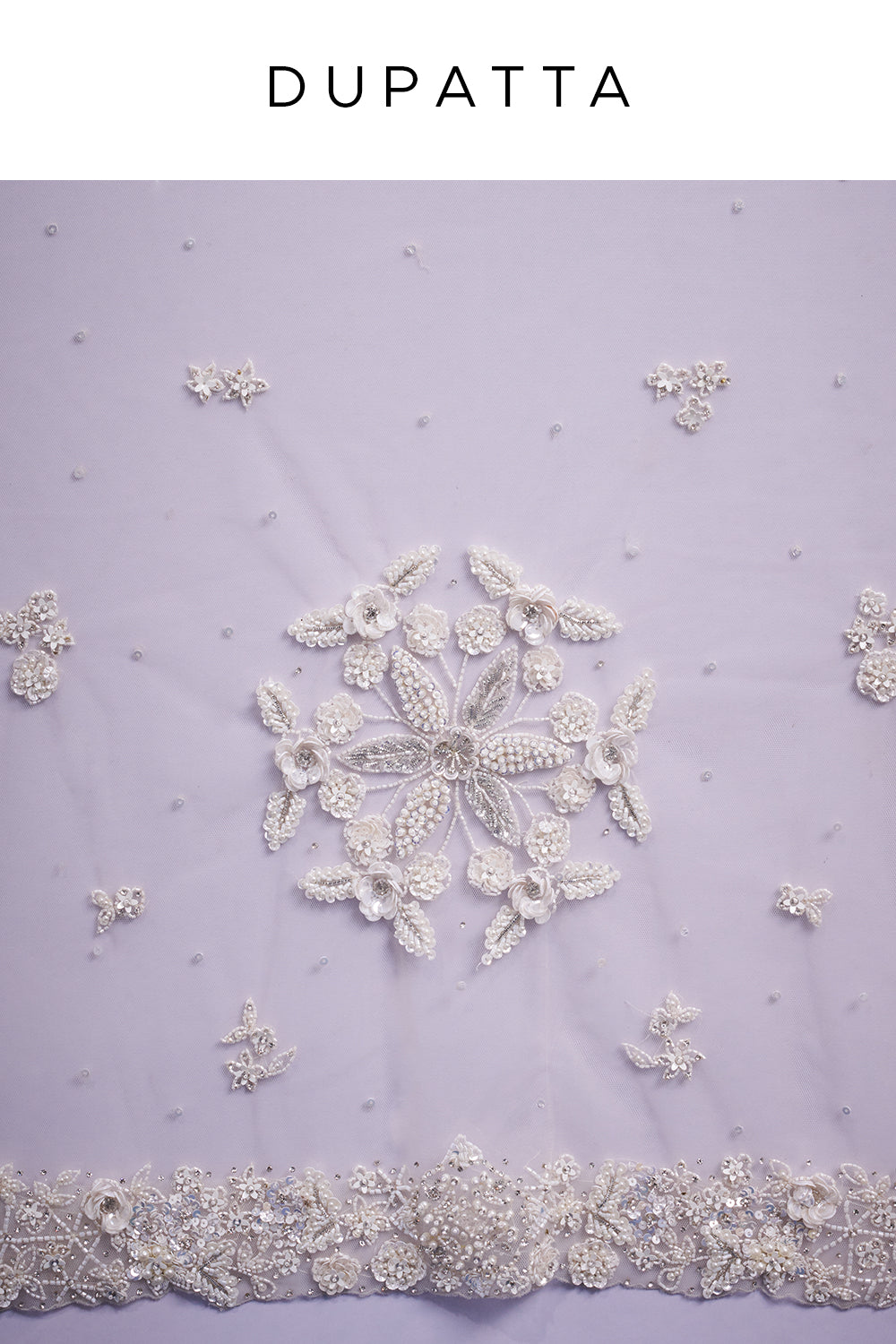 White Net Bridal Lehenga with Pearl and Sequin Work