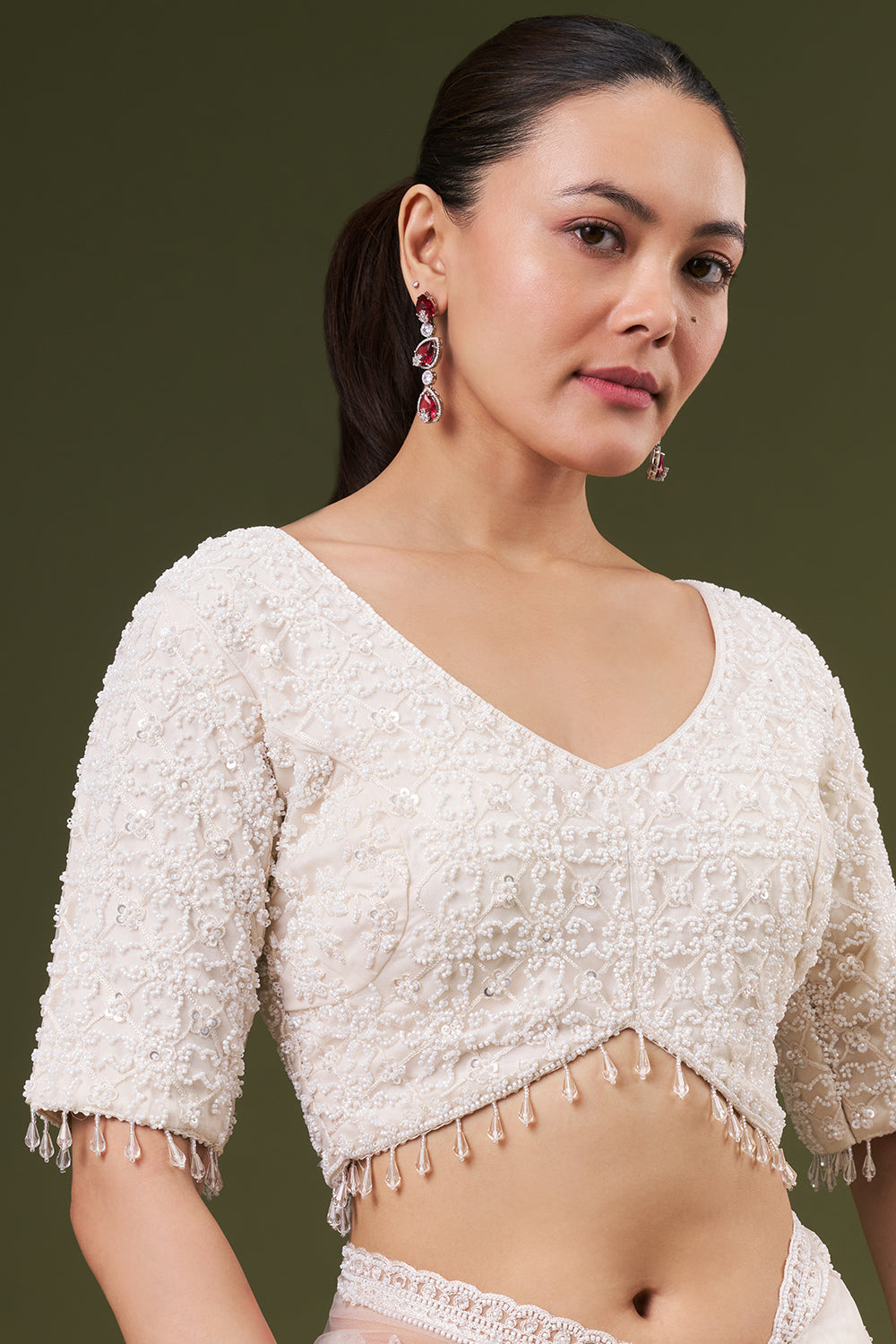 White Net Embroidered Saree with Thread and Sequin Work
