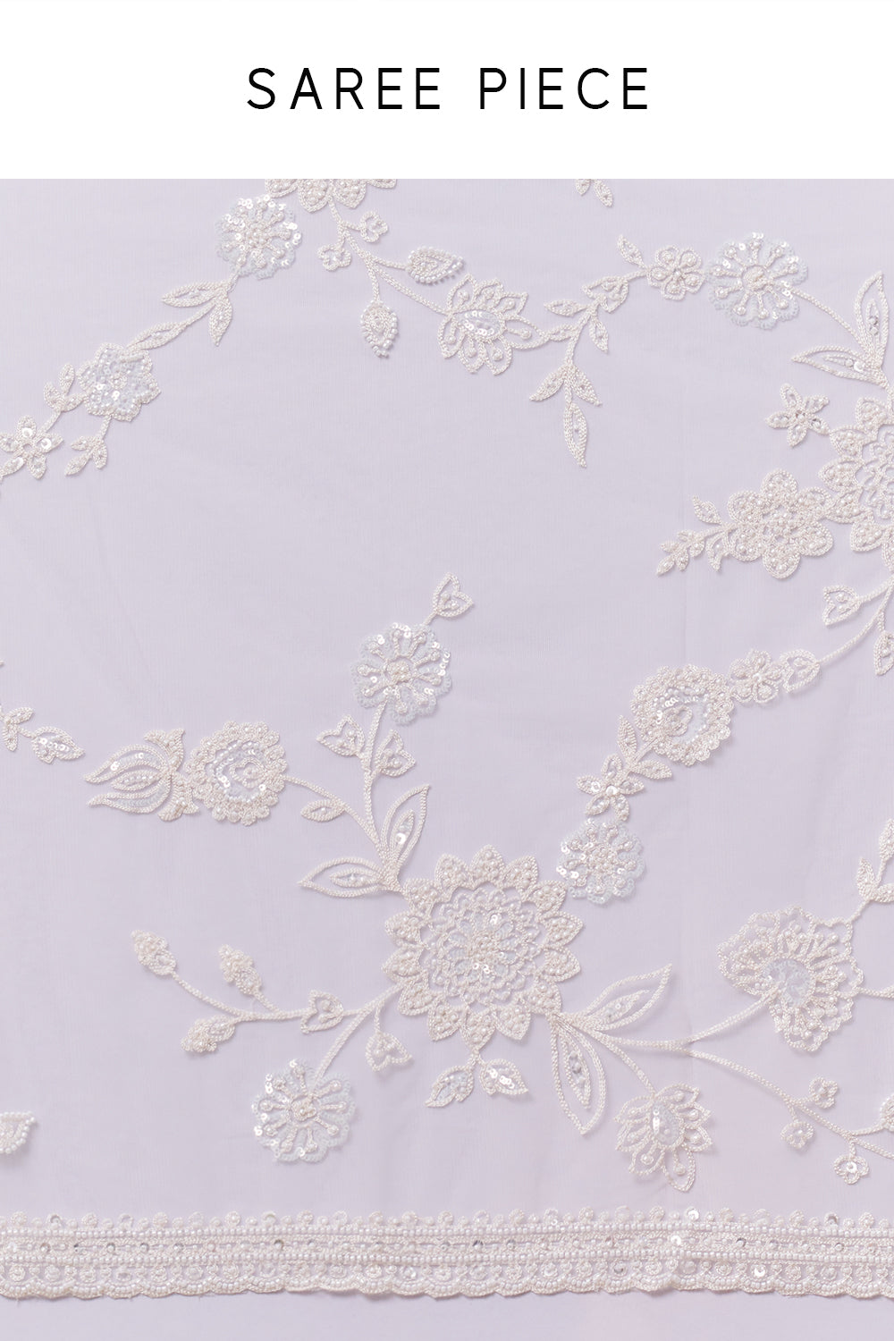 White Net Embroidered Saree with Thread and Sequin Work