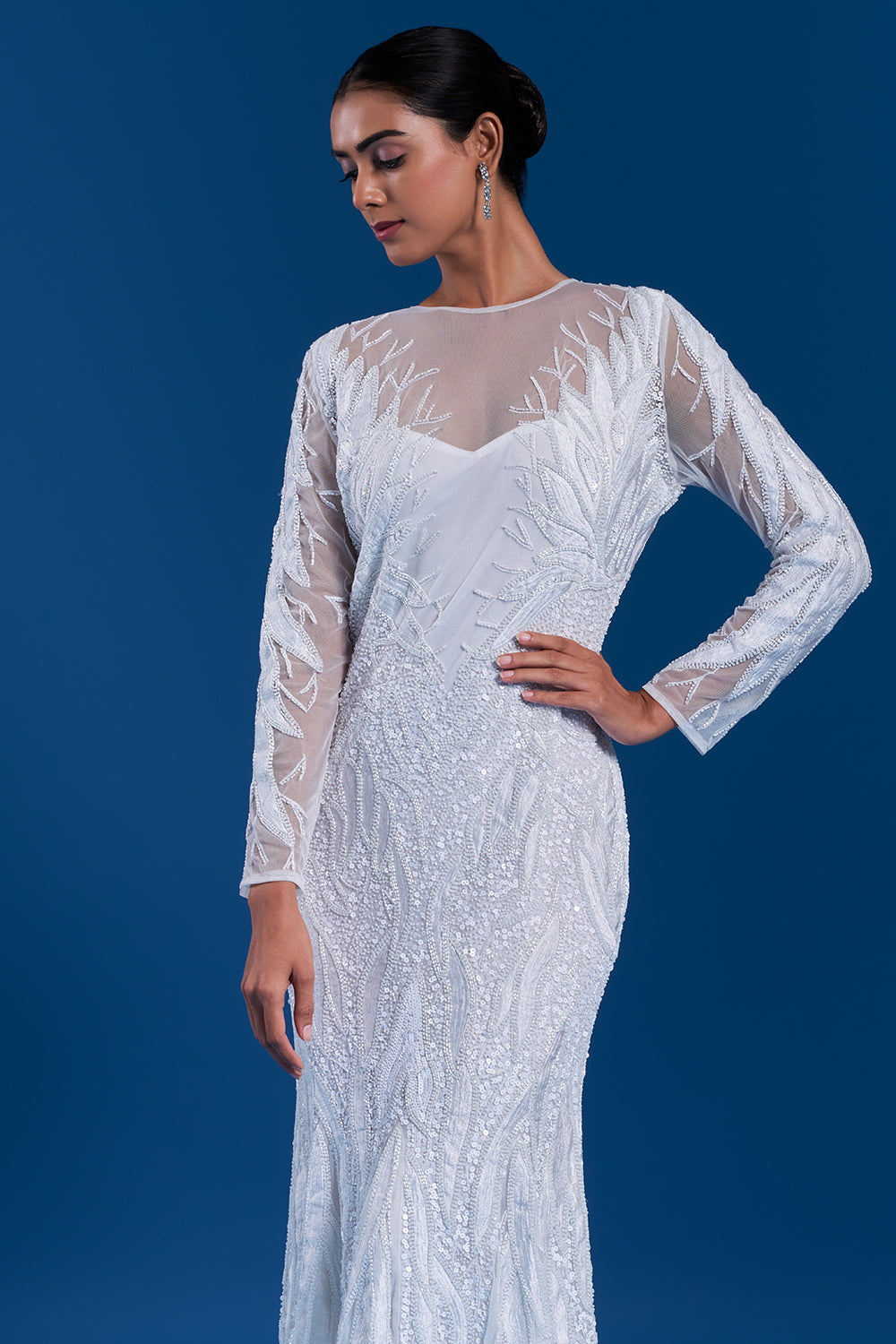 White Net Gown with Resham Work