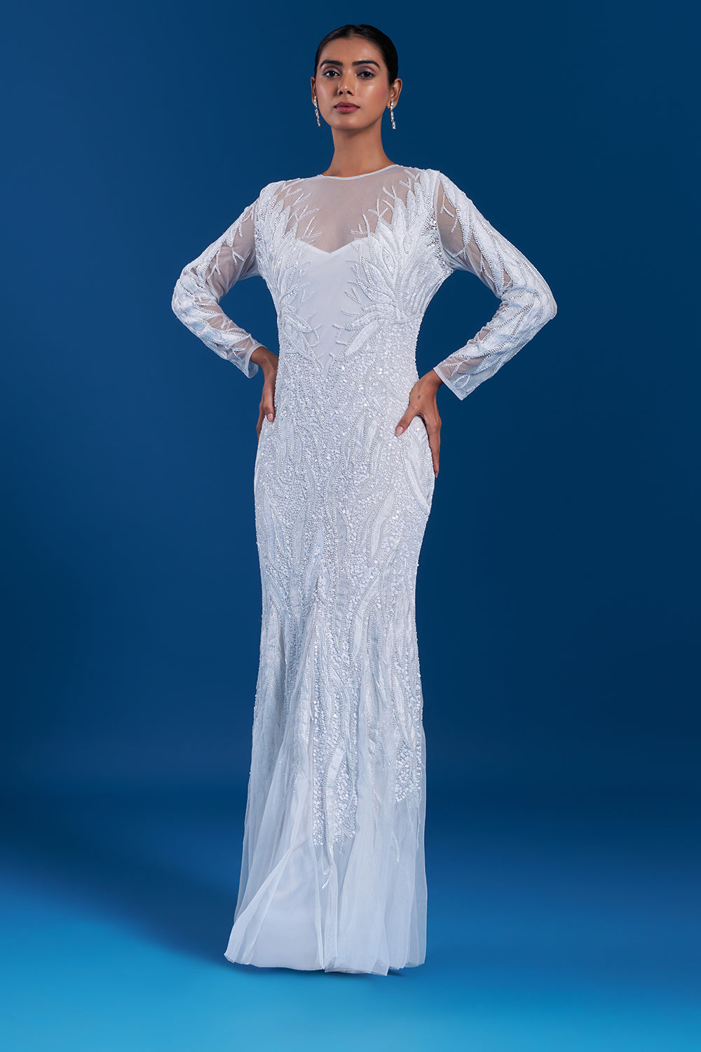 White Net Gown with Resham Work