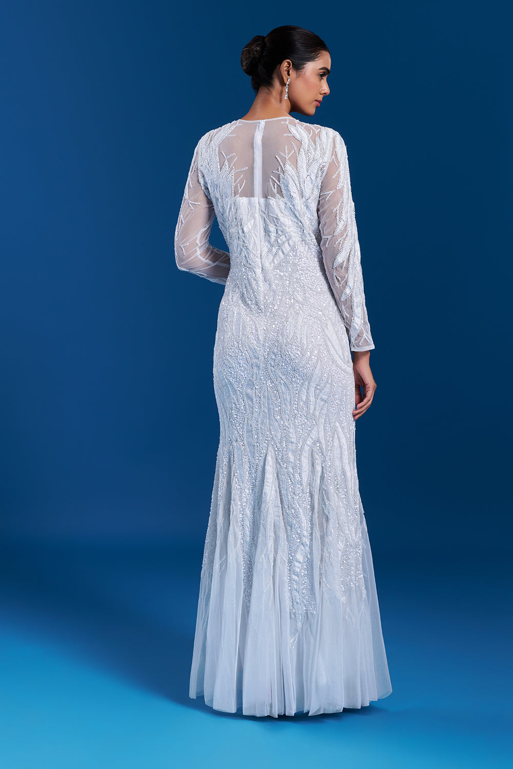 White Net Gown with Resham Work