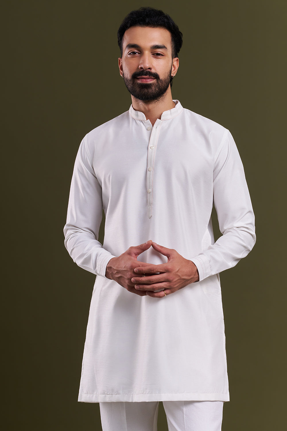 White Nokia Silk Dori Work Men's Kurta with Jacket