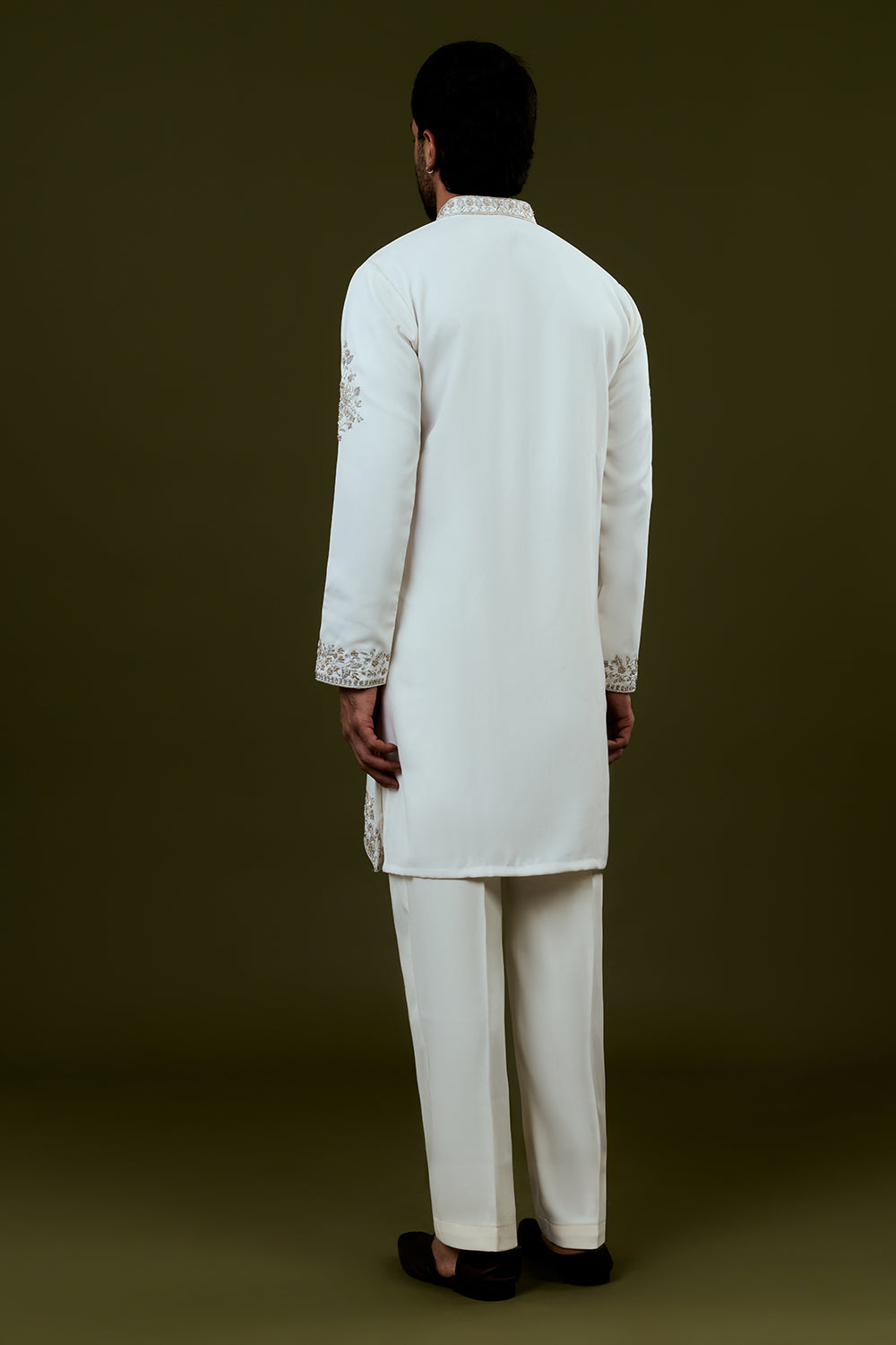 White Premium Crepe Mens Kurta Set with Handwork