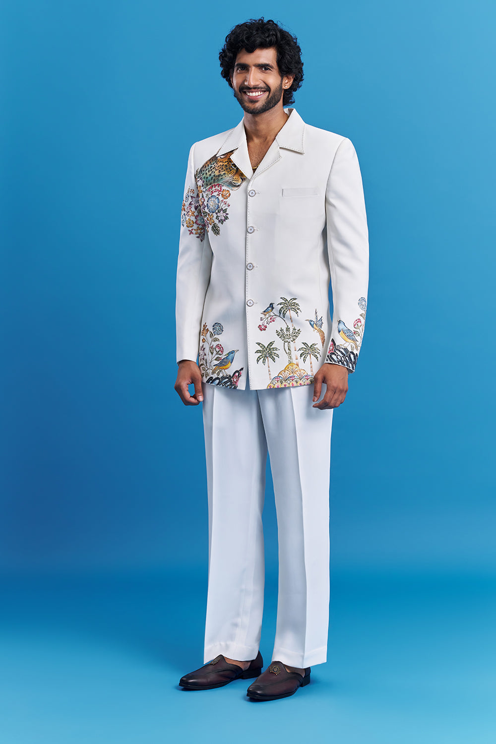 Wildlife Ivory White Embroidered Blazer Set