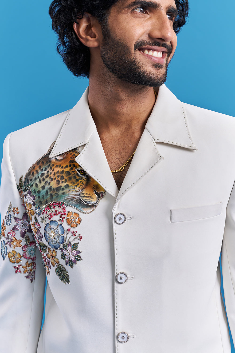 Wildlife Ivory White Embroidered Blazer Set