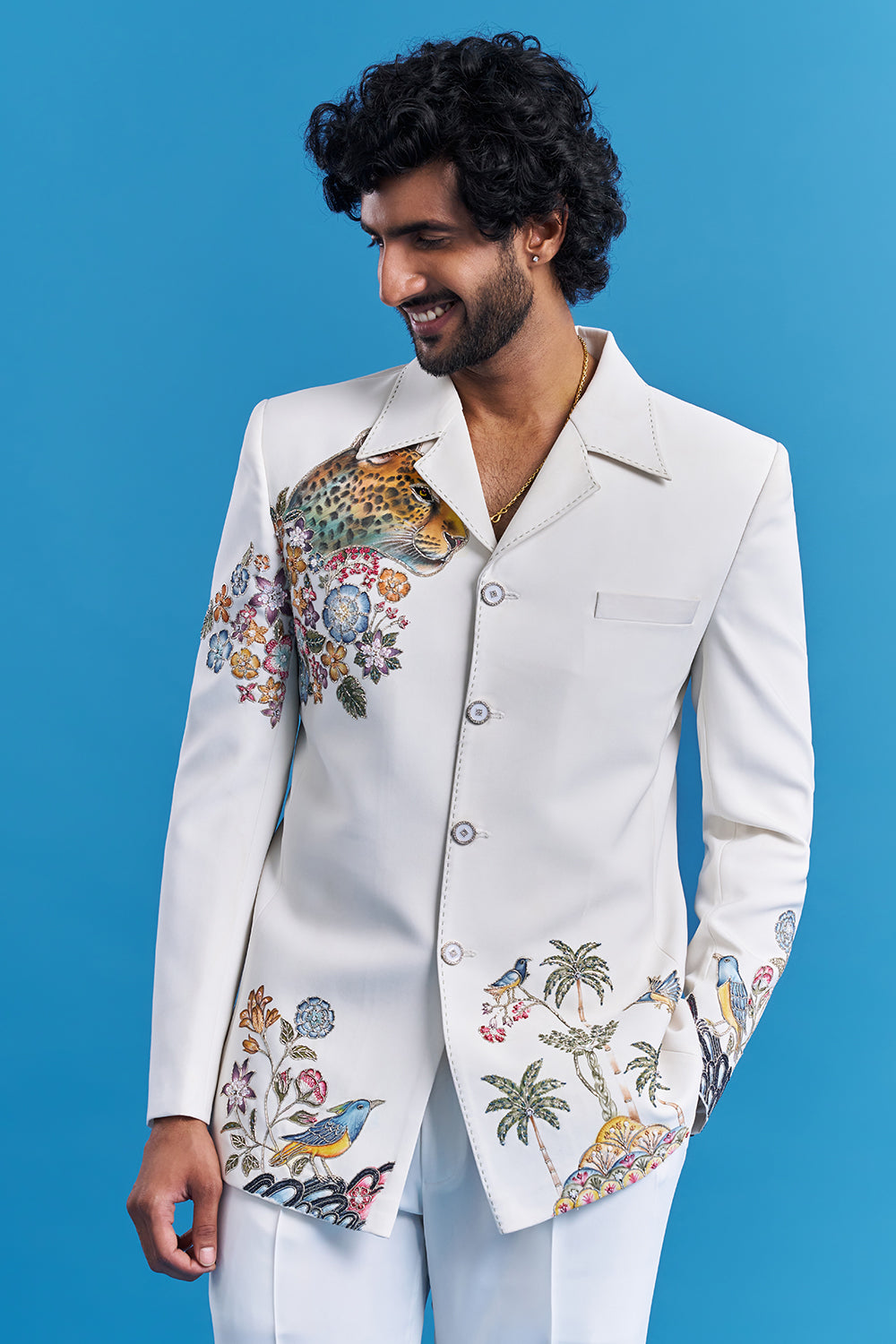 Wildlife Ivory White Embroidered Blazer Set